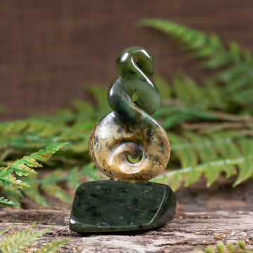 NZ Greenstone Medium Koru Twist Sculpture (CB552) Flower Jade Pounamu