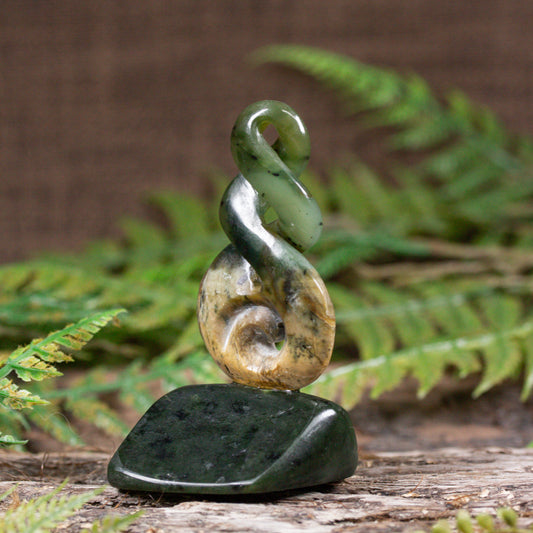 NZ Greenstone Medium Koru Twist Sculpture (CB552) Flower Jade Pounamu