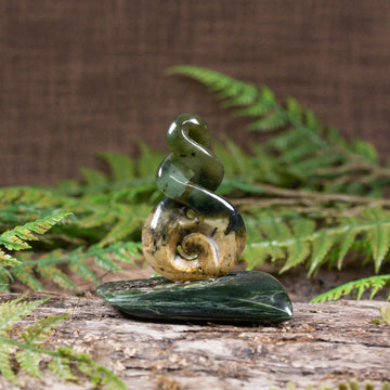 Koru twist pounamu sculpture - NZ Greenstone