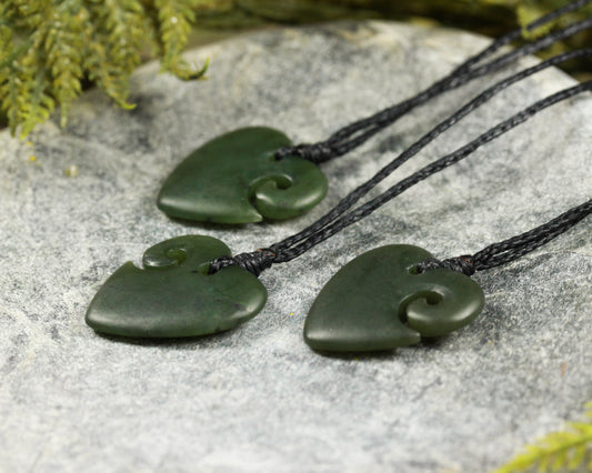 NZ Greenstone Small Koru Heart Pendant (BM682) Rimu Pounamu