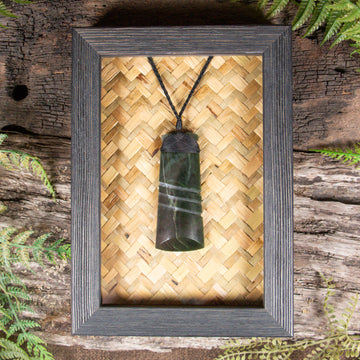 NZ Greenstone Framed Toki Pendant (CA513) Kawakawa Pounamu