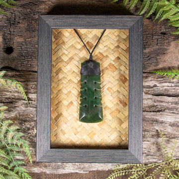 NZ Greenstone Framed Toki with Notches Pendant (CA515) Kawakawa Pounamu