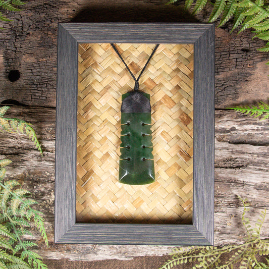 NZ Greenstone Framed Toki with Notches Pendant (CA515) Kawakawa Pounamu