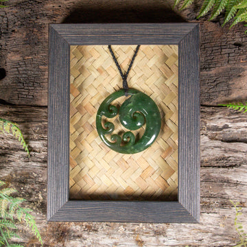 NZ Greenstone Framed Koru Pendant (CA504) Hapopo Pounamu
