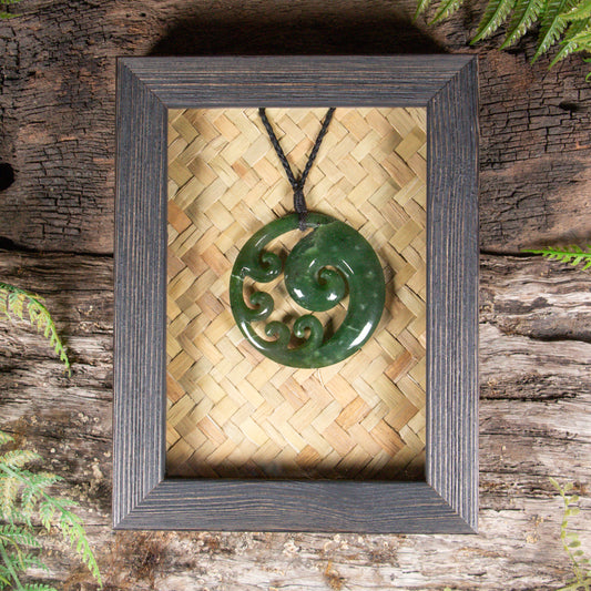NZ Greenstone Framed Koru Pendant (CA504) Hapopo Pounamu