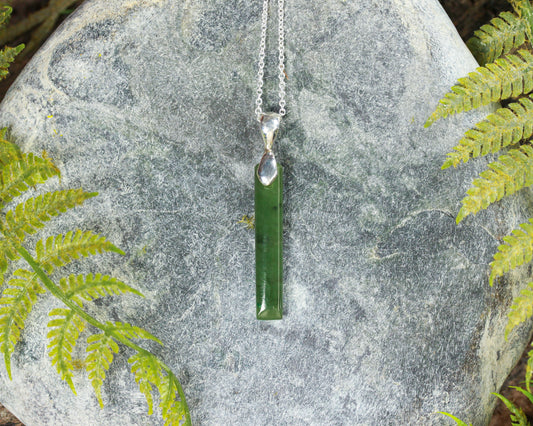 NZ Greenstone Small Sterling Silver Pendant (BN538) Hapopo Pounamu