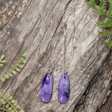 Charoite Sterling Silver Thread Styled Earrings