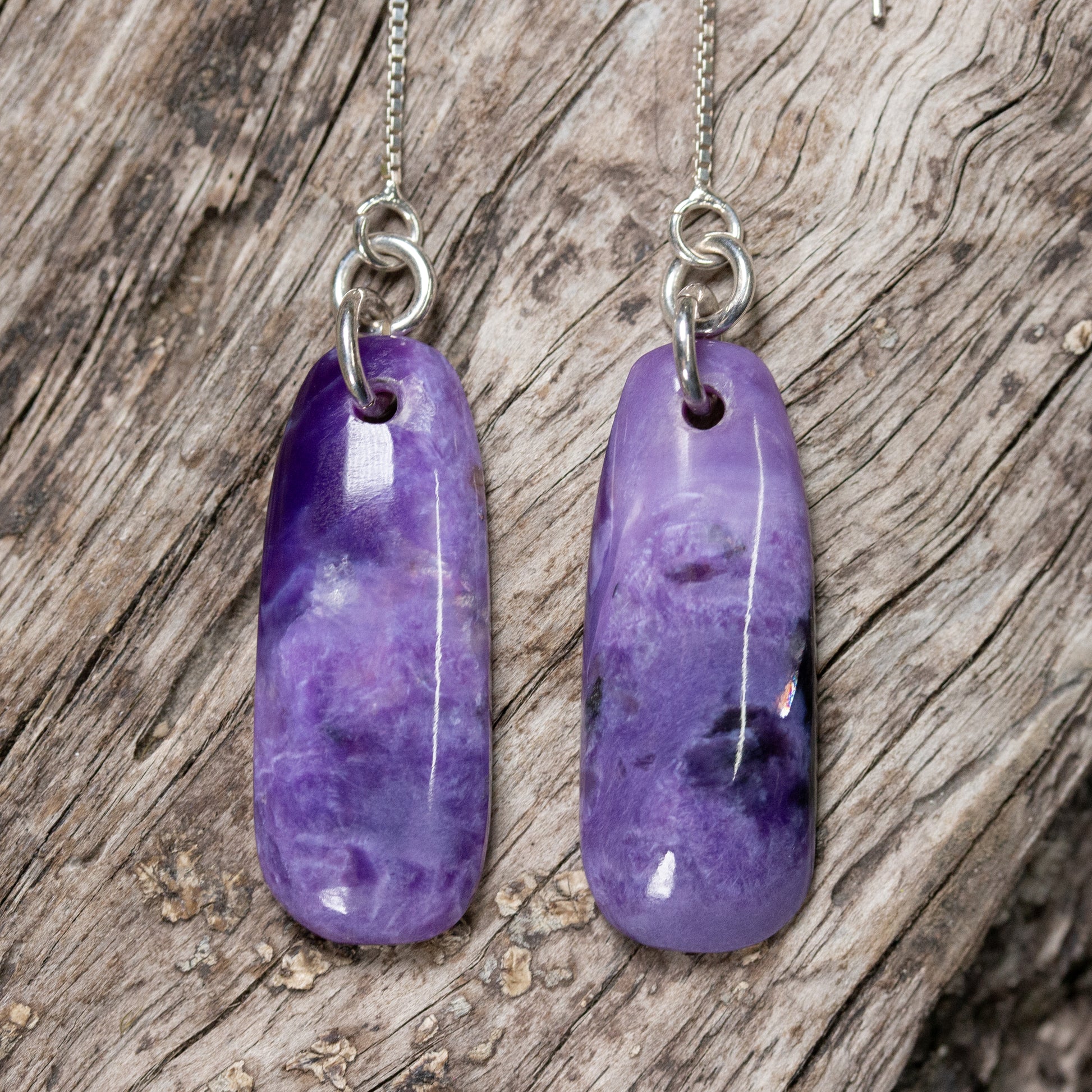 Charoite Sterling Silver Thread Styled Earrings