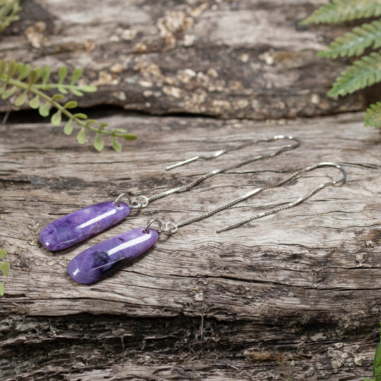 Charoite Sterling Silver Thread Styled Earrings