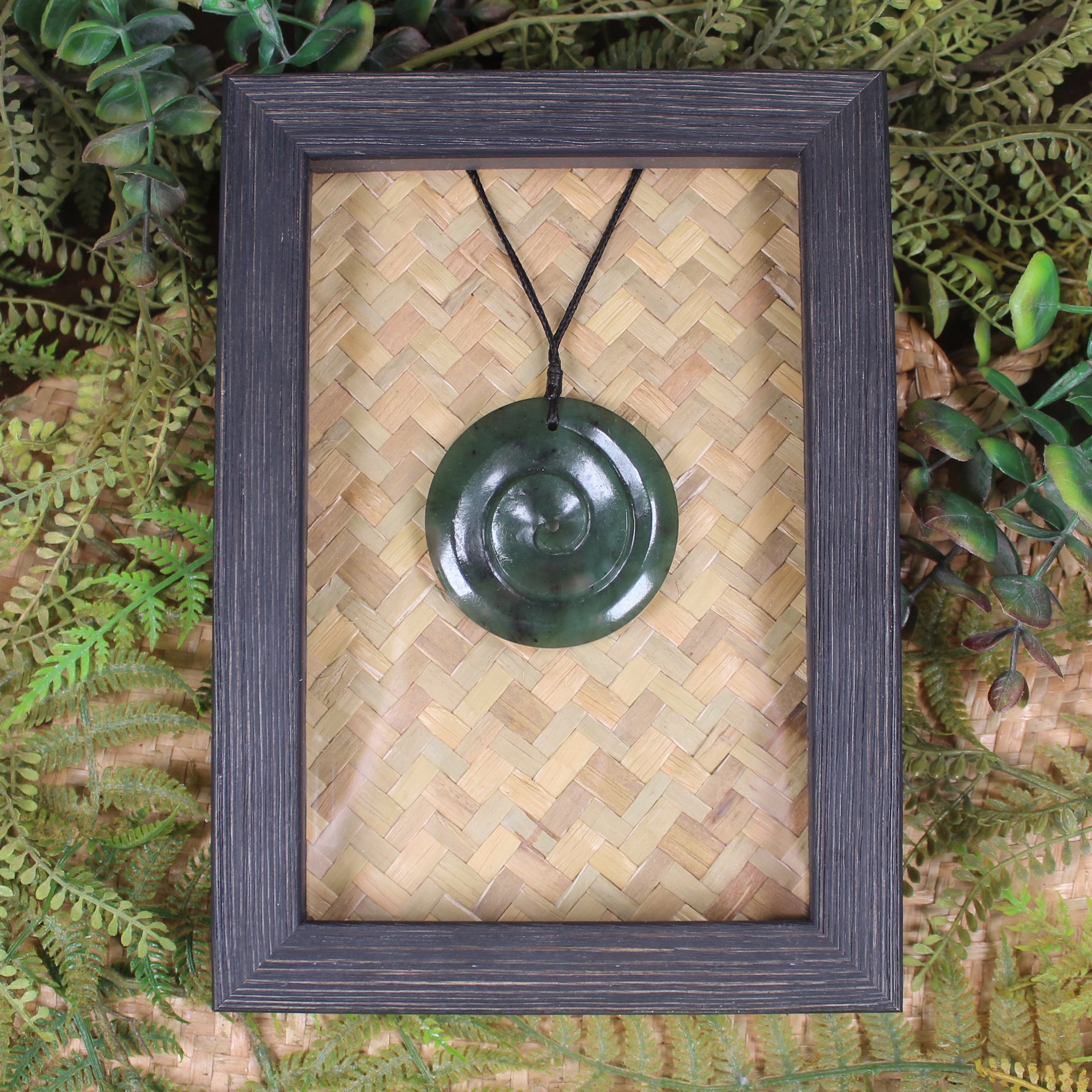 Framed Hapopo Pounamu Koru Pendant - NZ Greenstone