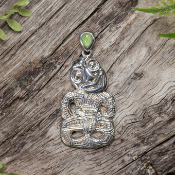 NZ Greenstone Small Hei Tiki Sterling Silver Pendant Hapopo Pounamu