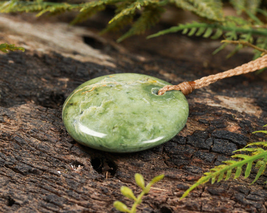 NZ Greenstone Medium Freeform Porowhita Pendant (BN580) Flower Jade Pounamu