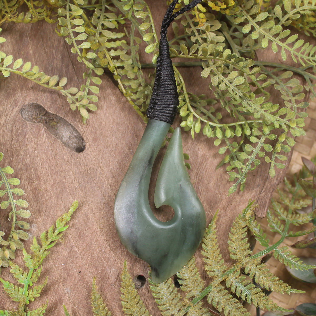 Hei Matau or Fish Hook carved from Hapopo Pounamu - NZ Greenstone
