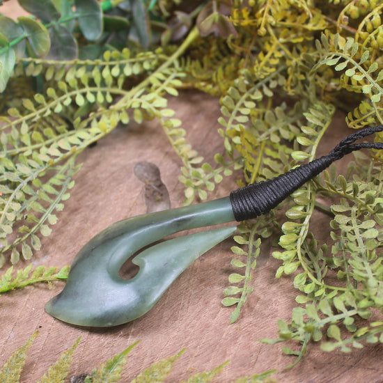 Hei Matau or Fish Hook carved from Hapopo Pounamu - NZ Greenstone