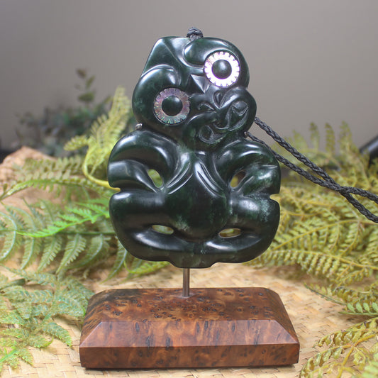 Kawakawa Pounamu Hei Tiki with stand - NZ Greenstone