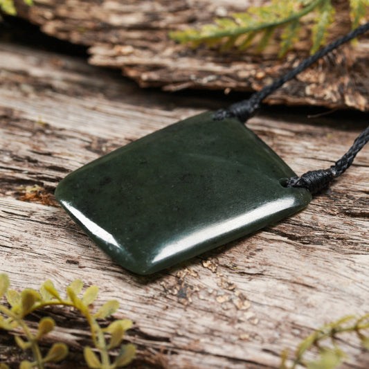 NZ Greenstone Small Freeform Shield or Breastplate Pendant (BP314) Kawakawa Pounamu