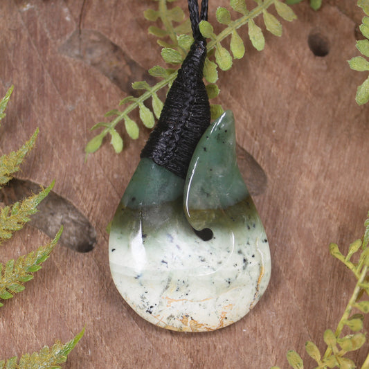 Hei Matau or Fish Hook carved from Hapopo Pounamu - NZ Greenstone