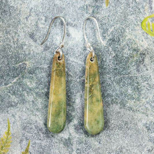 NZ Greenstone Small Roimata Earrings (BM267) Flower Jade Pounamu