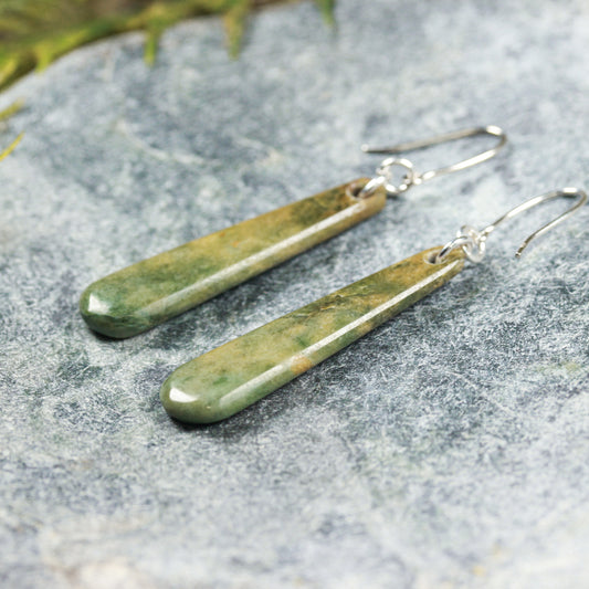 NZ Greenstone Small Roimata Earrings (BM267) Flower Jade Pounamu