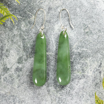 NZ Greenstone Small Roimata Earrings (BP733) Hapopo Pounamu
