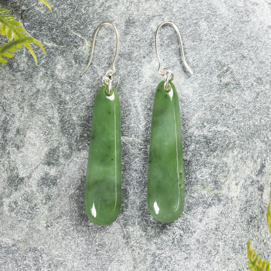 NZ Greenstone Small Roimata Earrings (BP733) Hapopo Pounamu