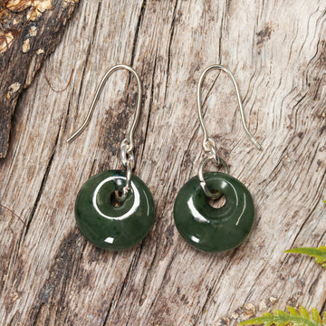 NZ Greenstone XSmall Porowhita Earrings (BM454) Hapopo Pounamu