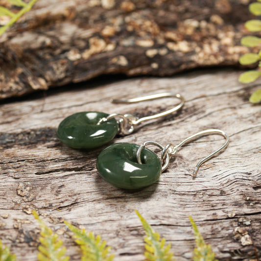 NZ Greenstone XSmall Porowhita Earrings (BM454) Hapopo Pounamu