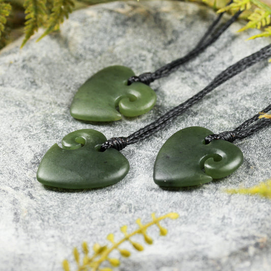 NZ Greenstone Small Koru Heart Pendant (BN192) Hapopo Pounamu
