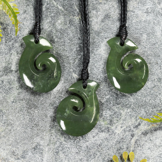 NZ Greenstone XSmall Hei Matau Pendant (BN196) Hapopo Pounamu
