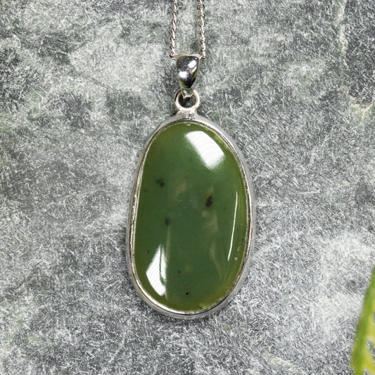 NZ Greenstone Medium Sterling Silver Pendant (BP863) Hapopo Pounamu