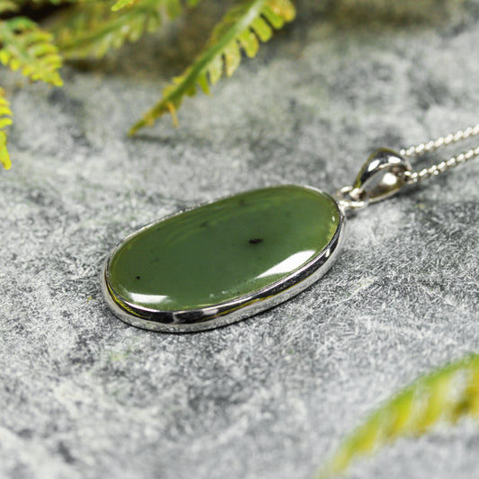 NZ Greenstone Medium Sterling Silver Pendant (BP863) Hapopo Pounamu