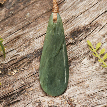 NZ Greenstone Small Freeform Roimata Pendant (BN425) Inanga Pounamu