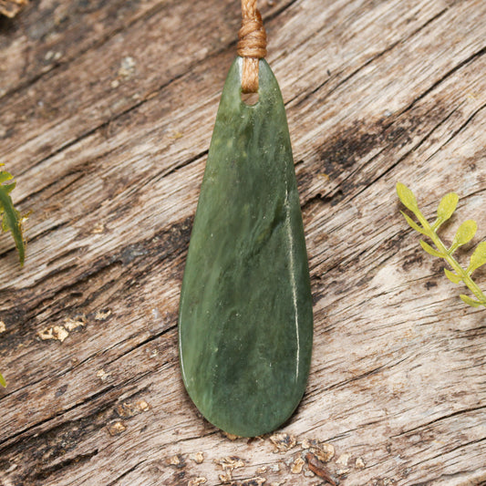 NZ Greenstone Small Freeform Roimata Pendant (BN425) Inanga Pounamu