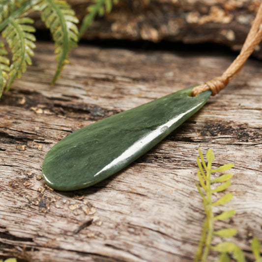 NZ Greenstone Small Freeform Roimata Pendant (BN425) Inanga Pounamu