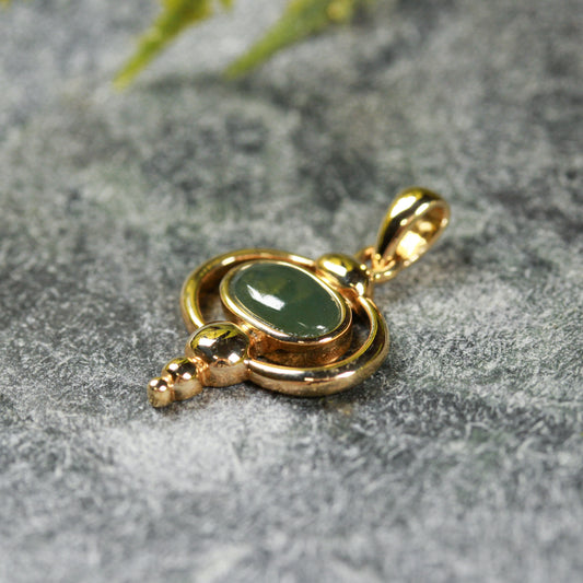 NZ Greenstone XSmall 14k Gold Pendant (BT396) Kawakawa Pounamu