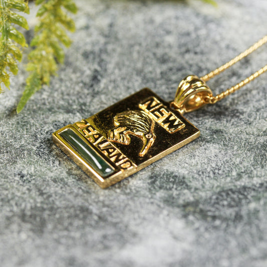 NZ Greenstone XSmall Gold Plated Pendant (BT397) Kawakawa Pounamu