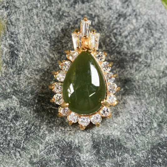 NZ Greenstone XSmall Gold Plated Pendant with White Sapphire (BT398) Kawakawa Pounamu
