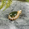 NZ Greenstone XSmall Gold Plated Pendant with White Sapphire (BT398) Kawakawa Pounamu