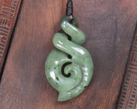 NZ Greenstone Medium Koru Twist Pendant (BN103) Hapopo Pounamu