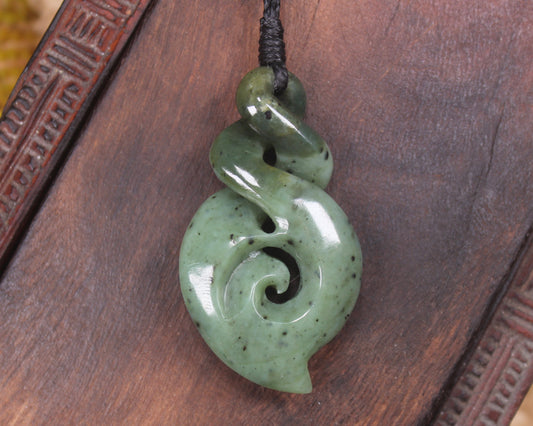 NZ Greenstone Medium Koru Twist Pendant (BN103) Hapopo Pounamu