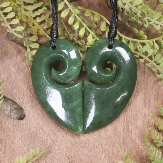 Koru Heart pendant carved from Hapopo Pounamu - NZ Greenstone