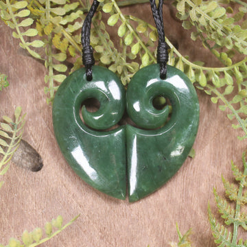 Koru Heart pendant carved from Hapopo Pounamu - NZ Greenstone