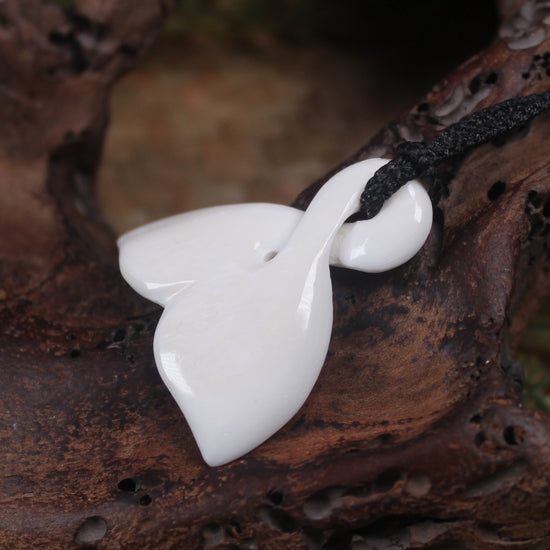 Whale tail carved from NZ Beef Bone
