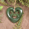 Heart with Koru carved from Hapopo Pounamu - NZ Greenstone