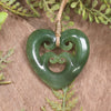 Heart with Koru carved from Hapopo Pounamu - NZ Greenstone
