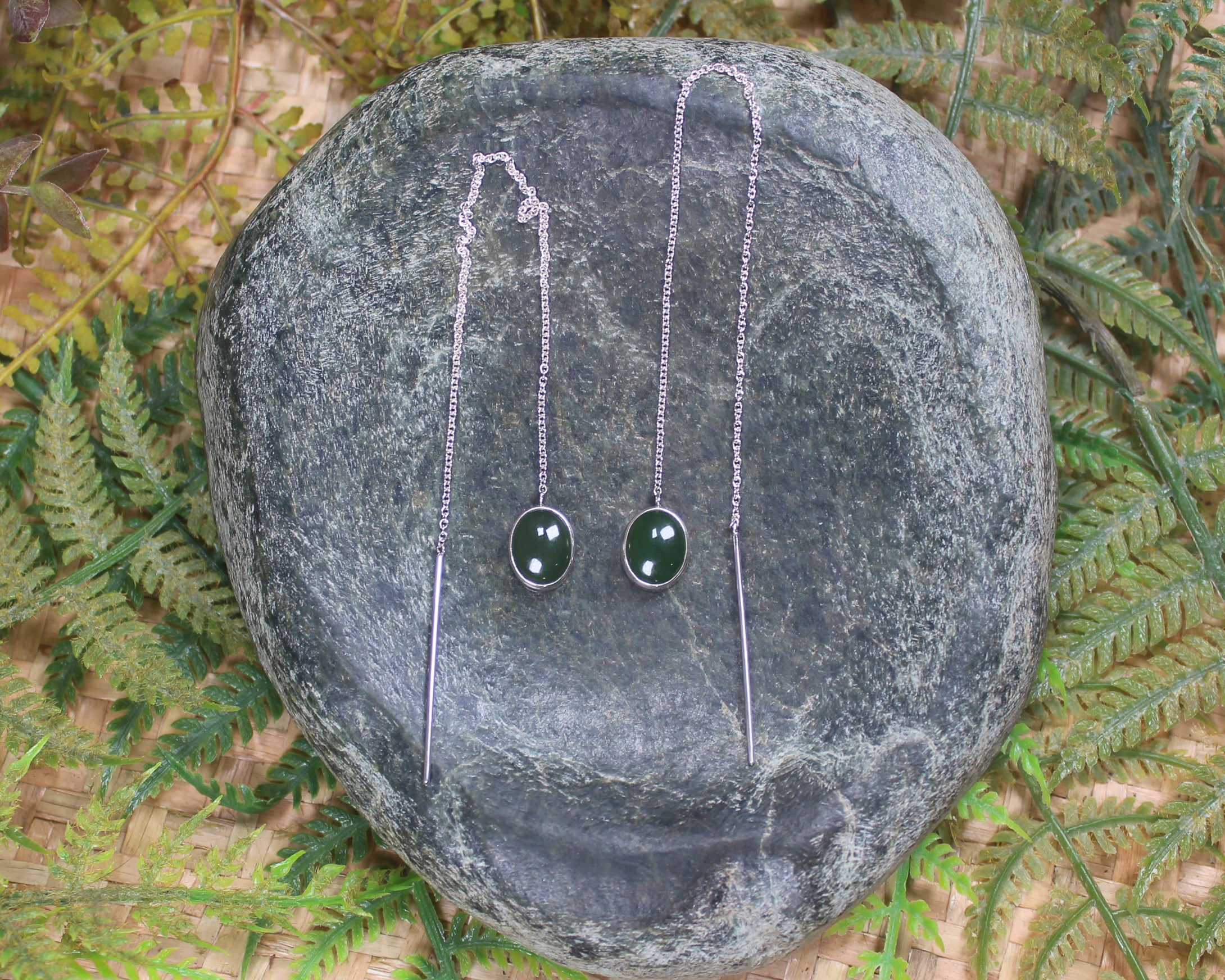 Threaded Styled Earrings carved from Kawakawa Pounamu - NZ Greenstone