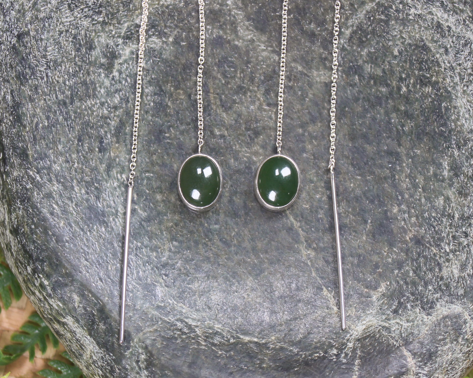 Threaded Styled Earrings carved from Kawakawa Pounamu - NZ Greenstone