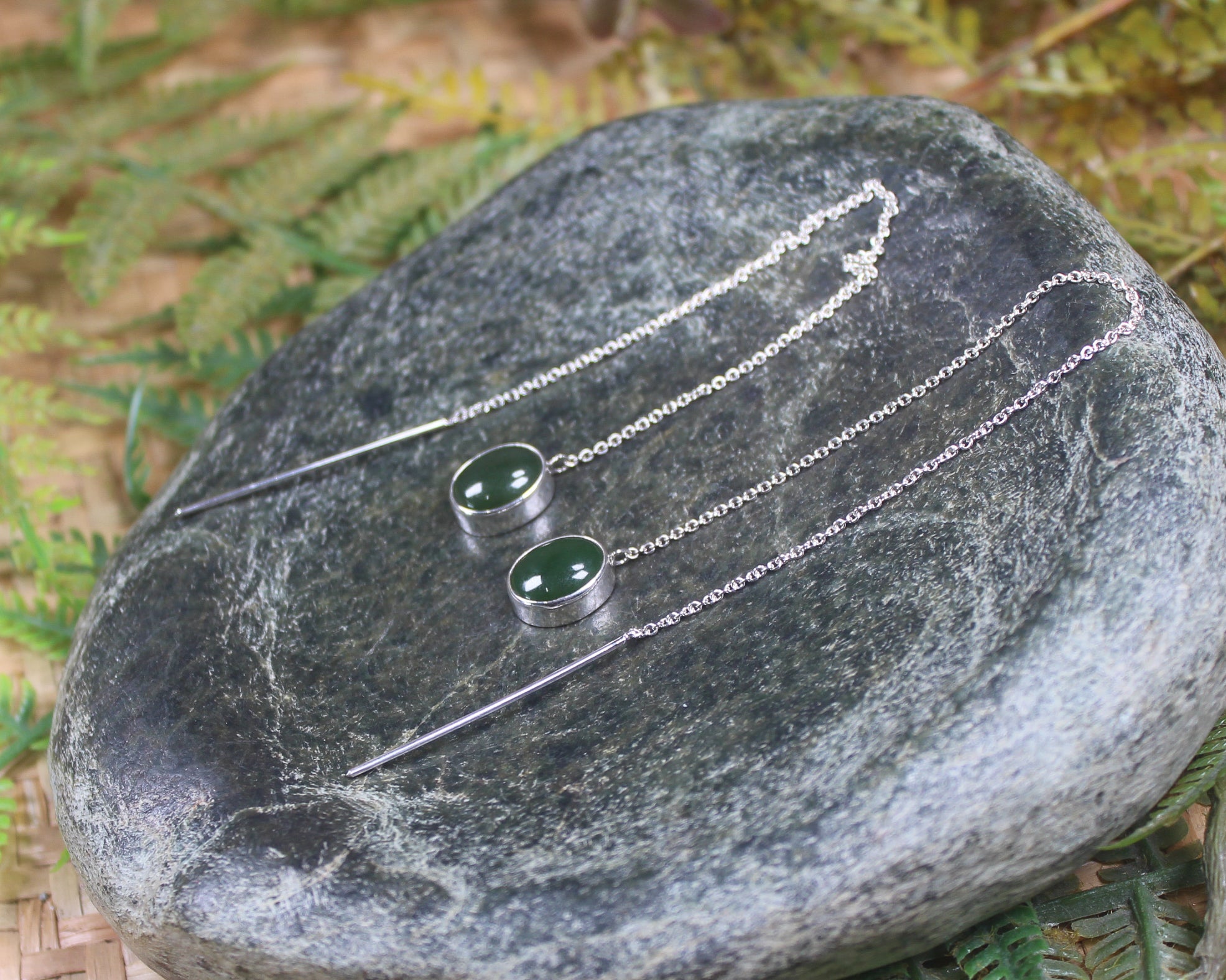 Threaded Styled Earrings carved from Kawakawa Pounamu - NZ Greenstone