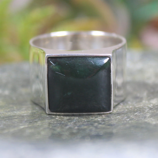 Sterling Silver Kawakawa Pounamu Ring - NZ Greenstone