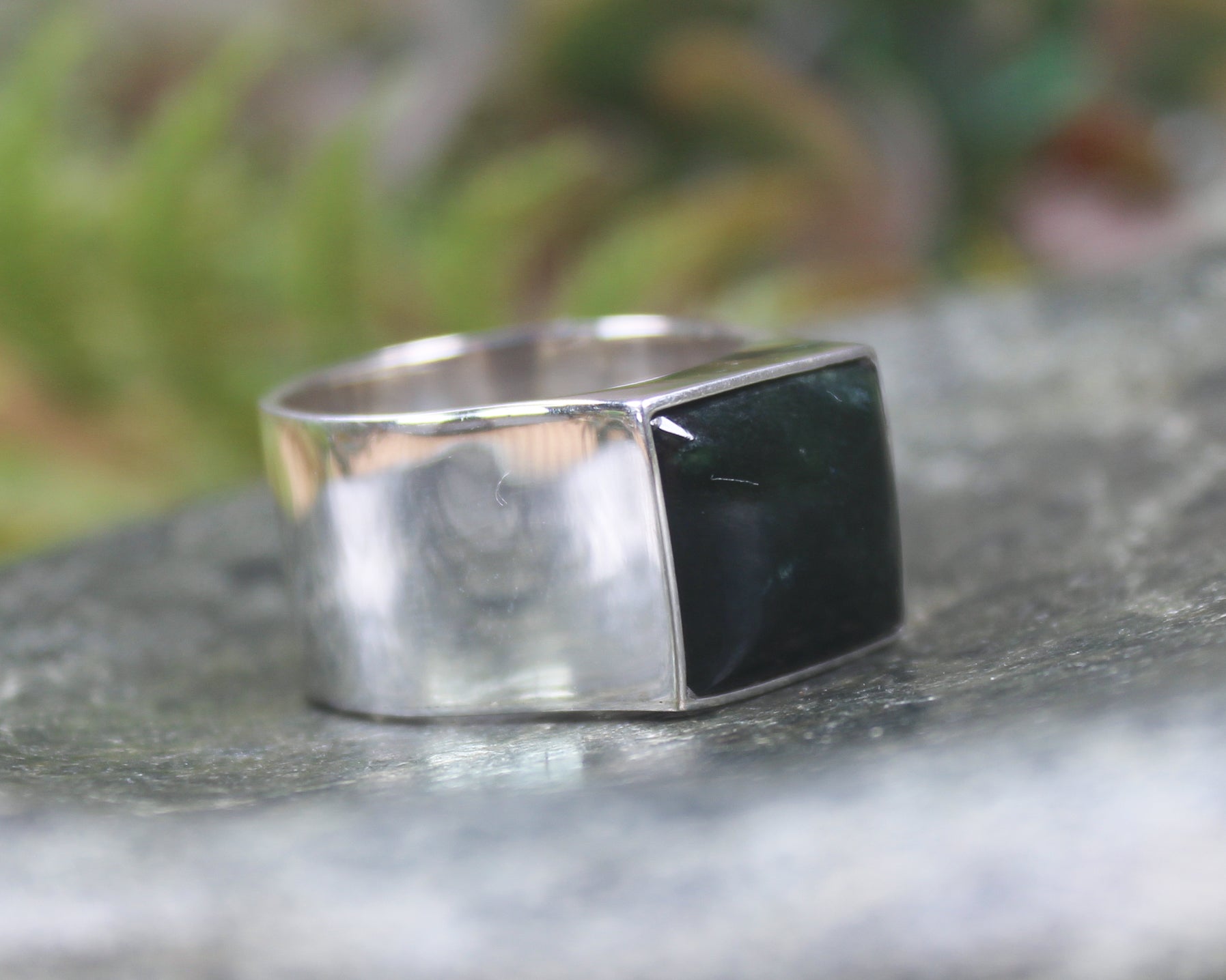 Sterling Silver Kawakawa Pounamu Ring - NZ Greenstone